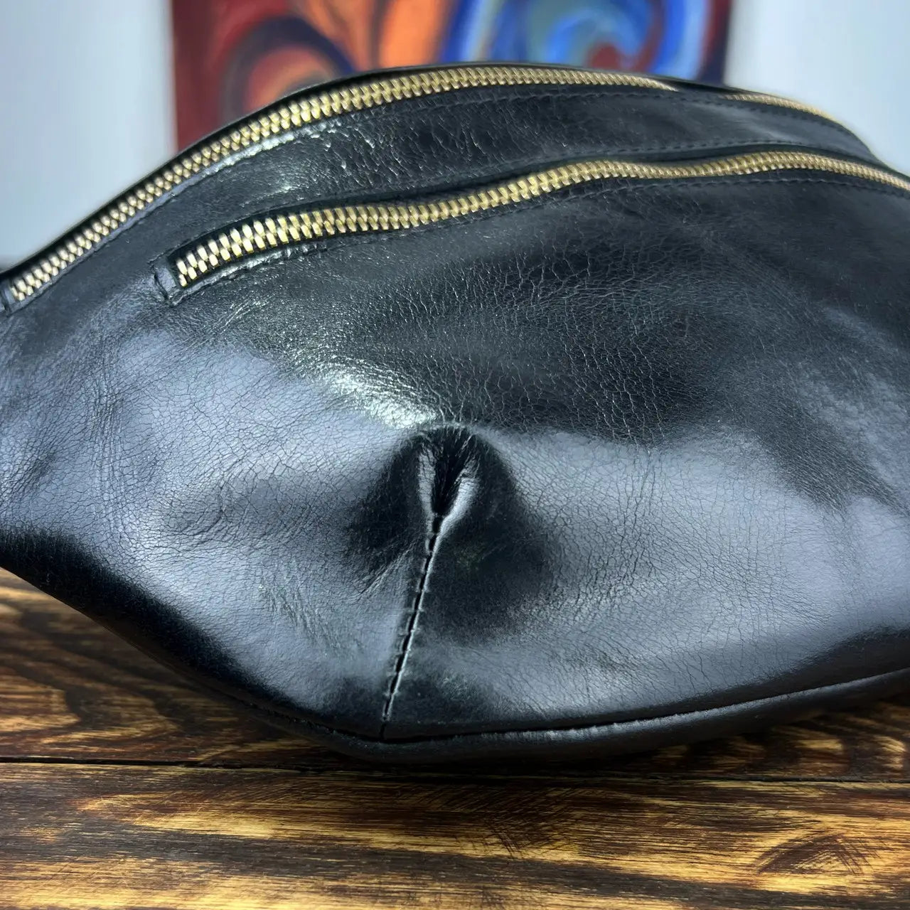 Smooth Black Leather Belt Bag / Crossbody Sling Bag