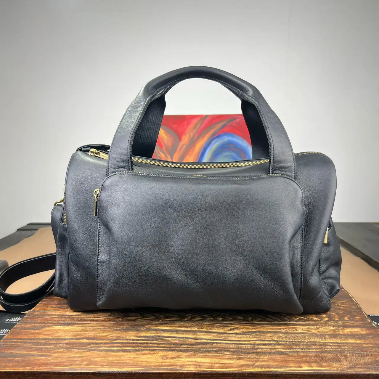 Genuine Leather Sports & Travel Duffle Bag - Black