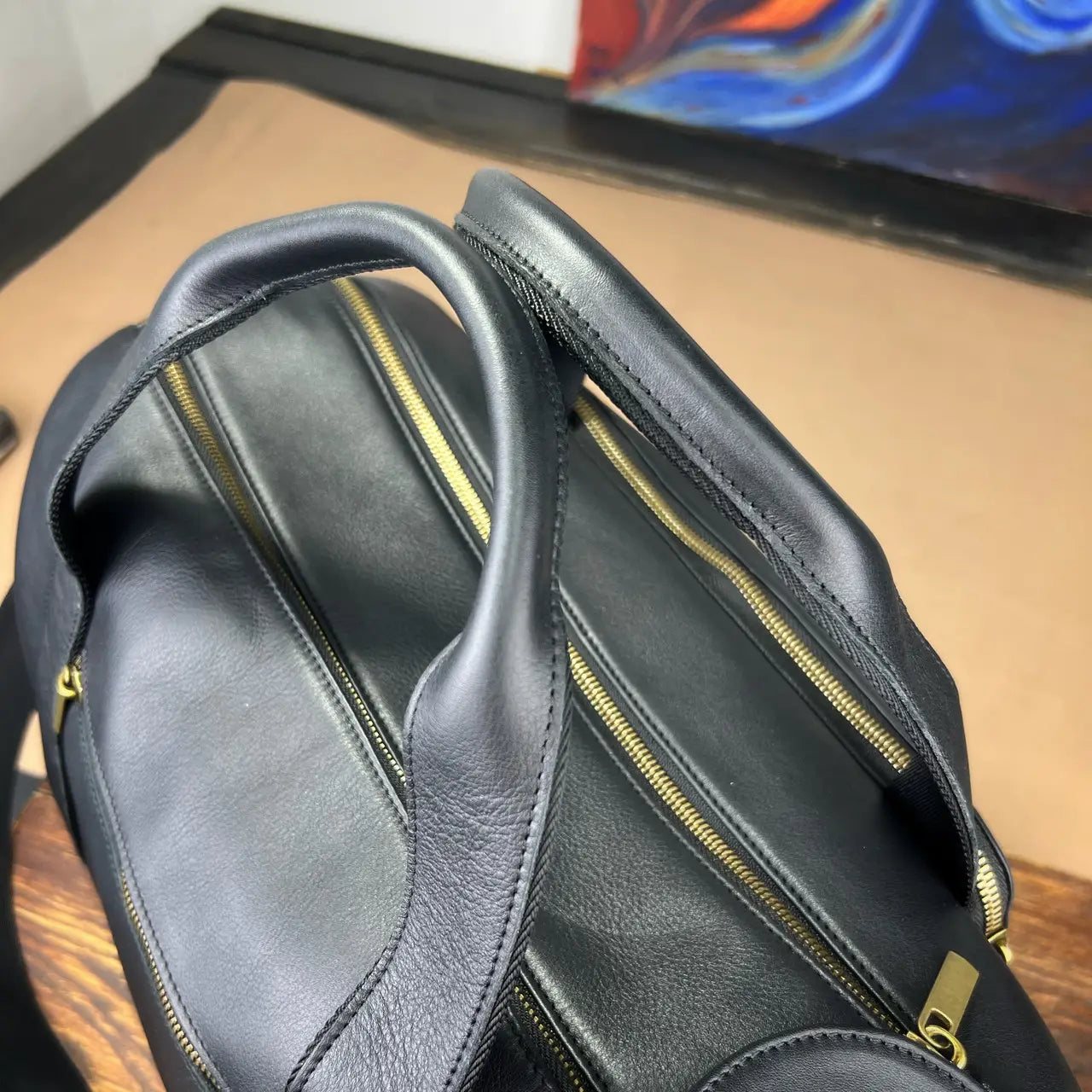 Genuine Leather Sports & Travel Duffle Bag - Black