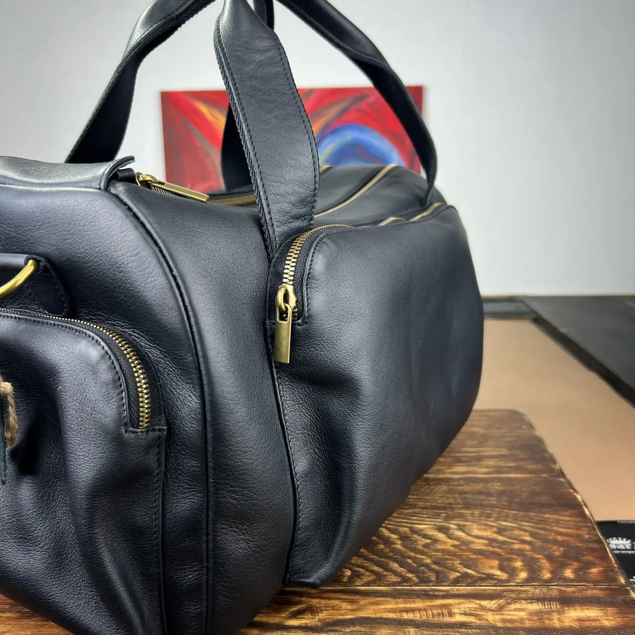 Genuine Leather Sports & Travel Duffle Bag - Black