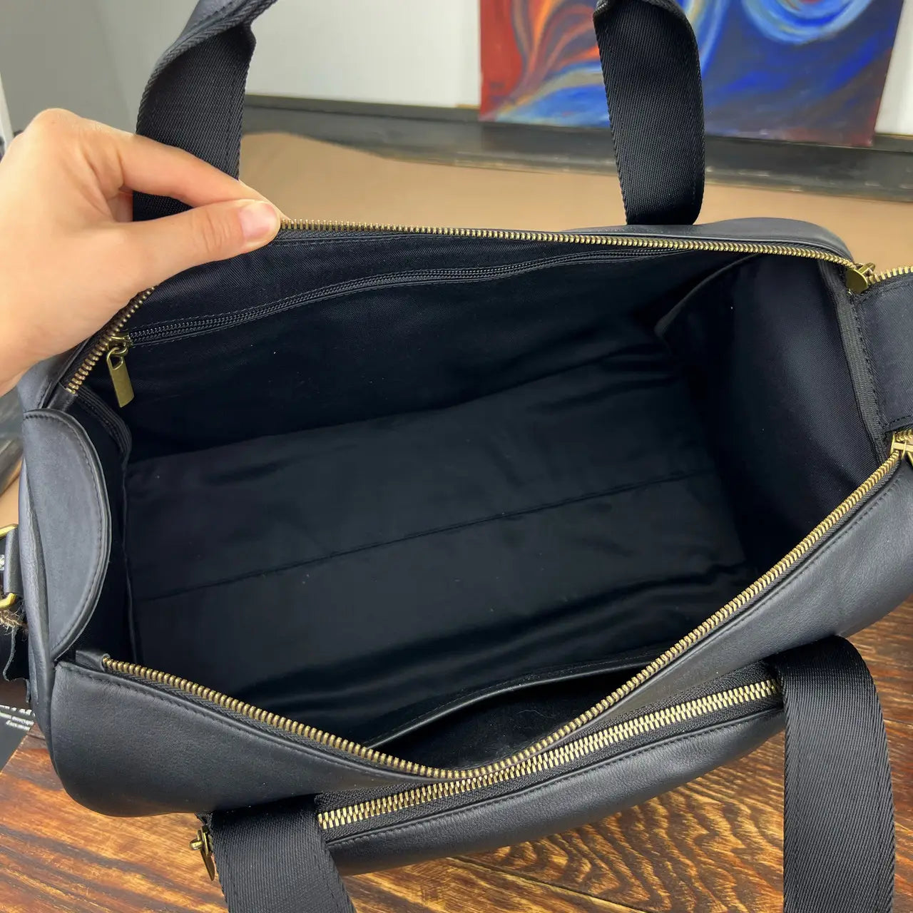 Genuine Leather Sports & Travel Duffle Bag - Black