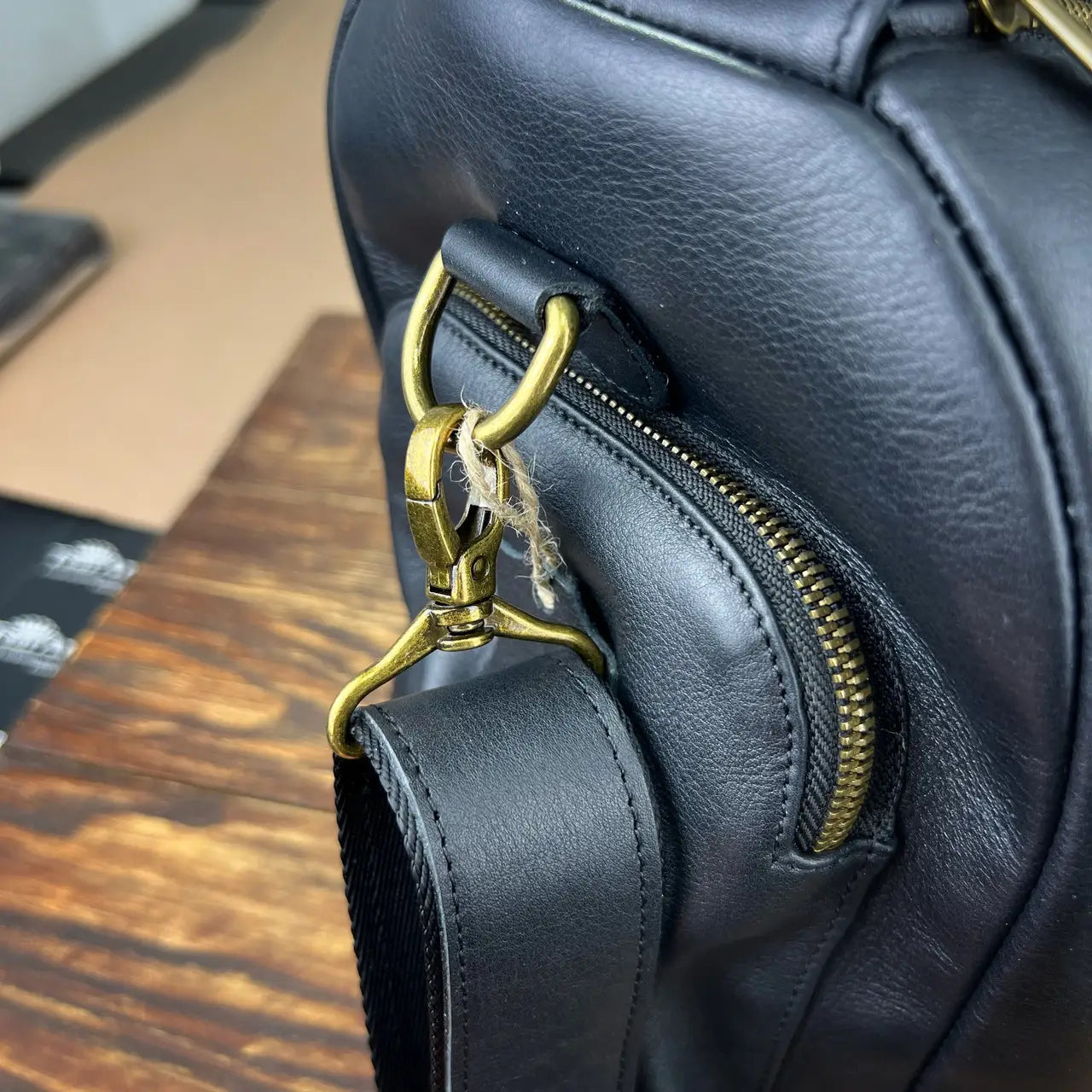 Genuine Leather Sports & Travel Duffle Bag - Black