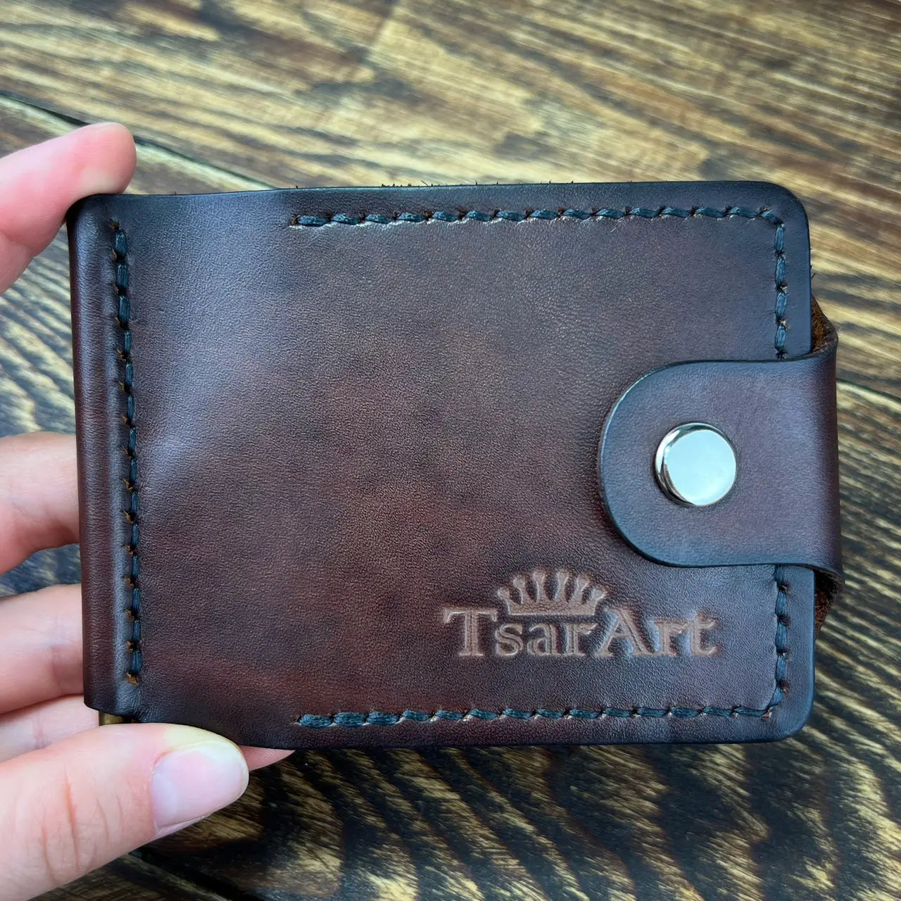 Handmade Leather Money Clip Wallet With Snap Button - Tsar Art