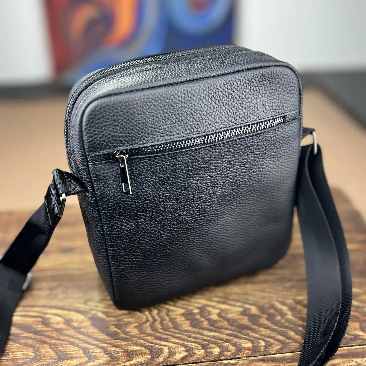 Men’s Genuine Flotar Leather Crossbody Bag – Black