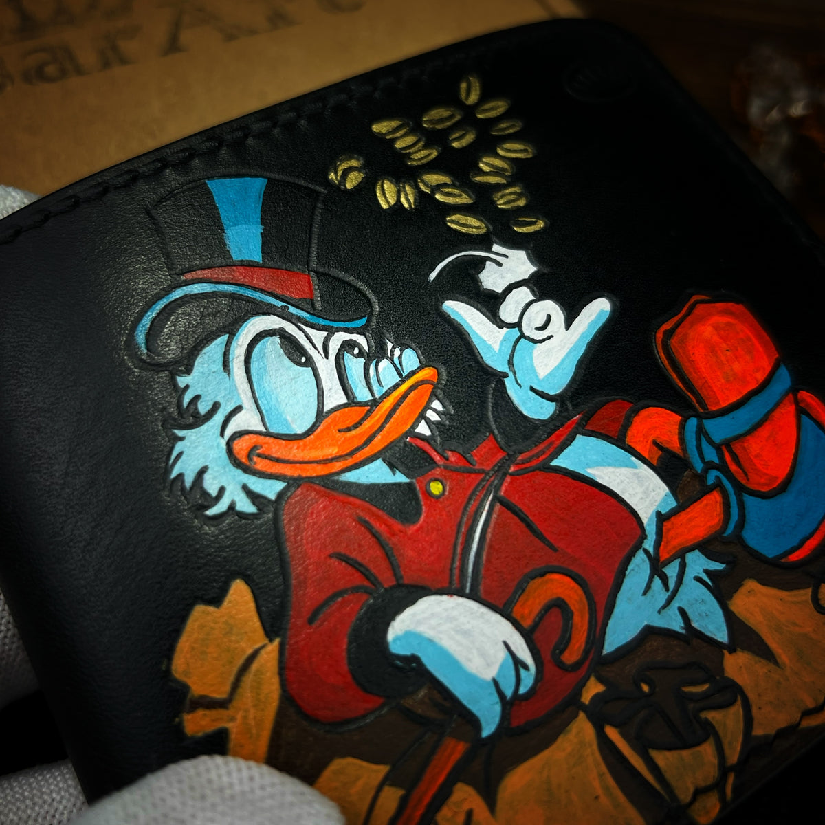 1-of-1 Hand-Painted Scrooge McDuck Leather Wallet – Classic Men's Bifold