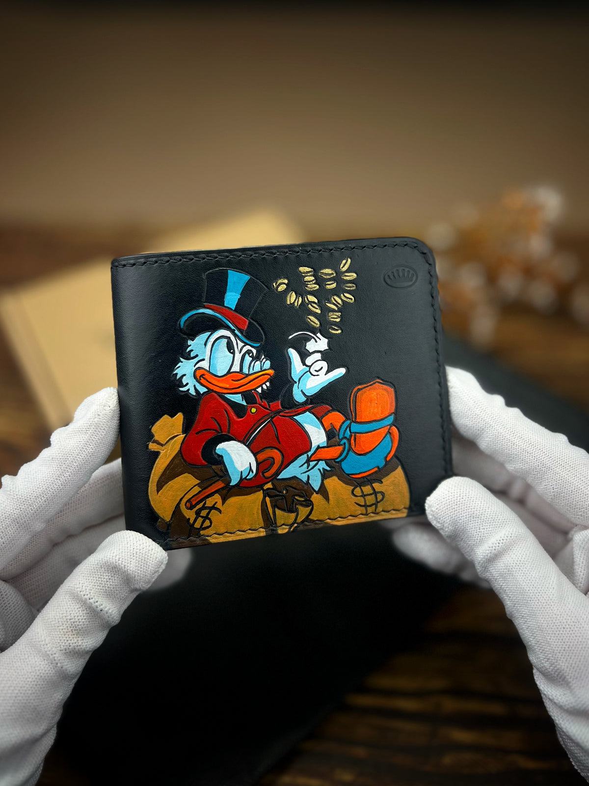 1-of-1 Hand-Painted Scrooge McDuck Leather Wallet – Classic Men's Bifold