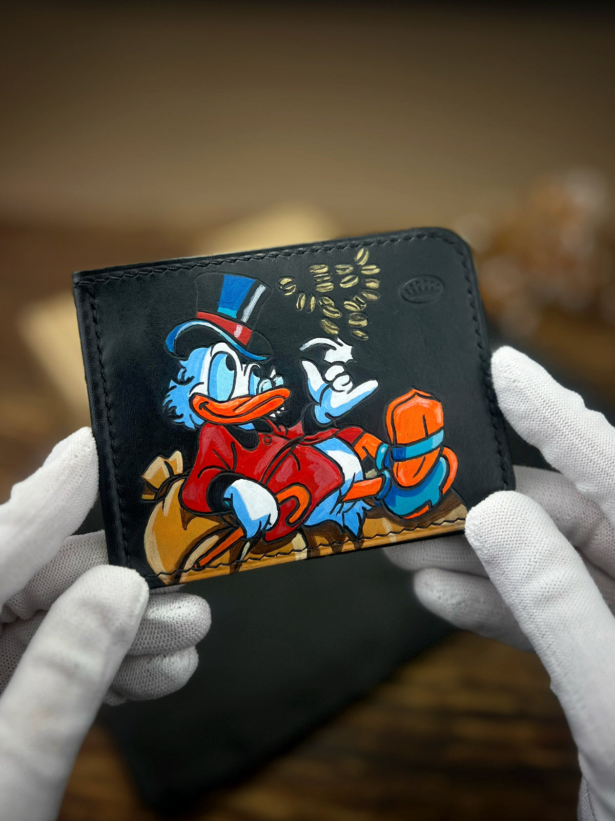 1-of-1 Hand-Painted Scrooge McDuck Leather Money Clip – Slim Wallet