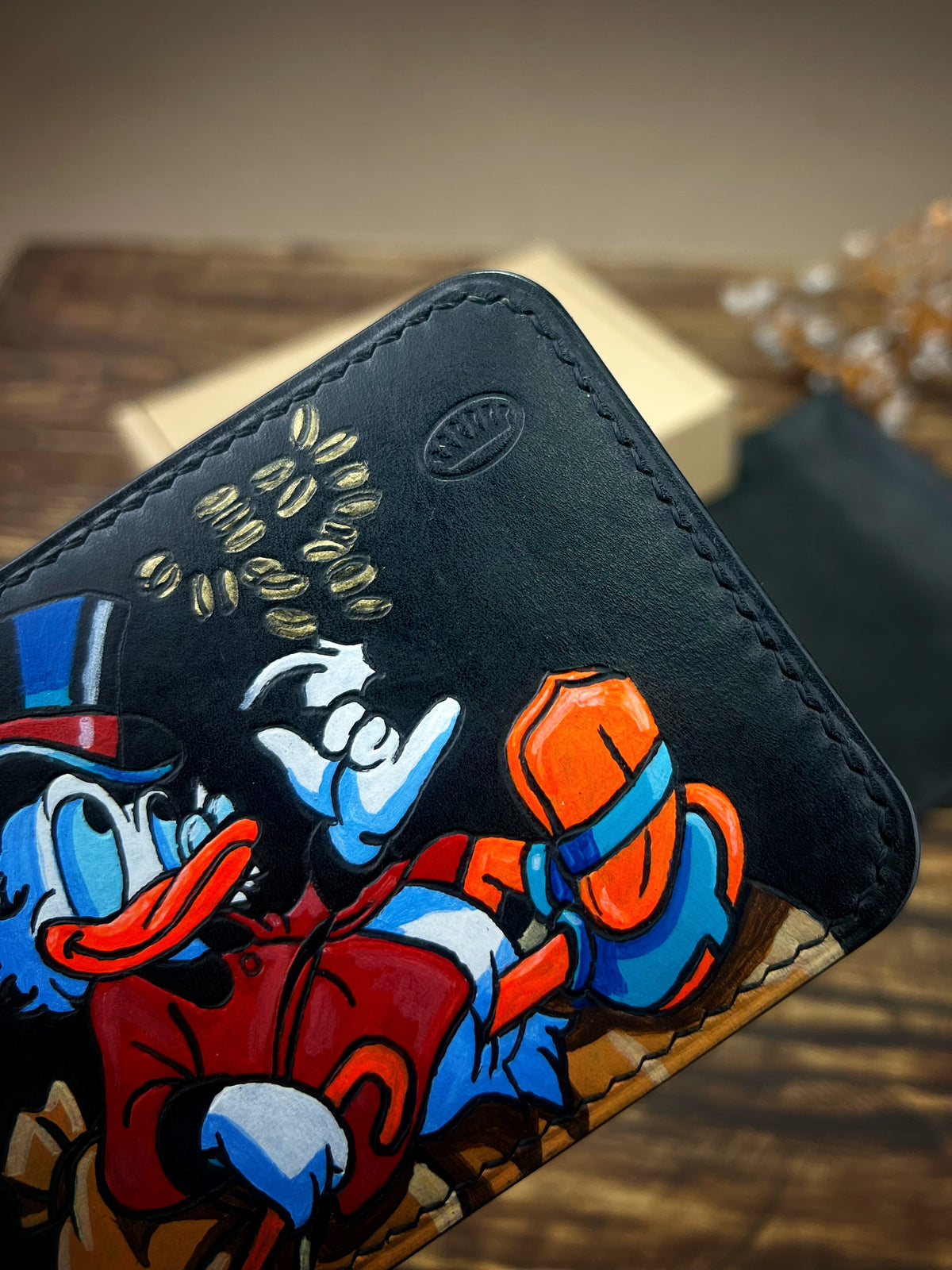 1-of-1 Hand-Painted Scrooge McDuck Leather Money Clip – Slim Wallet