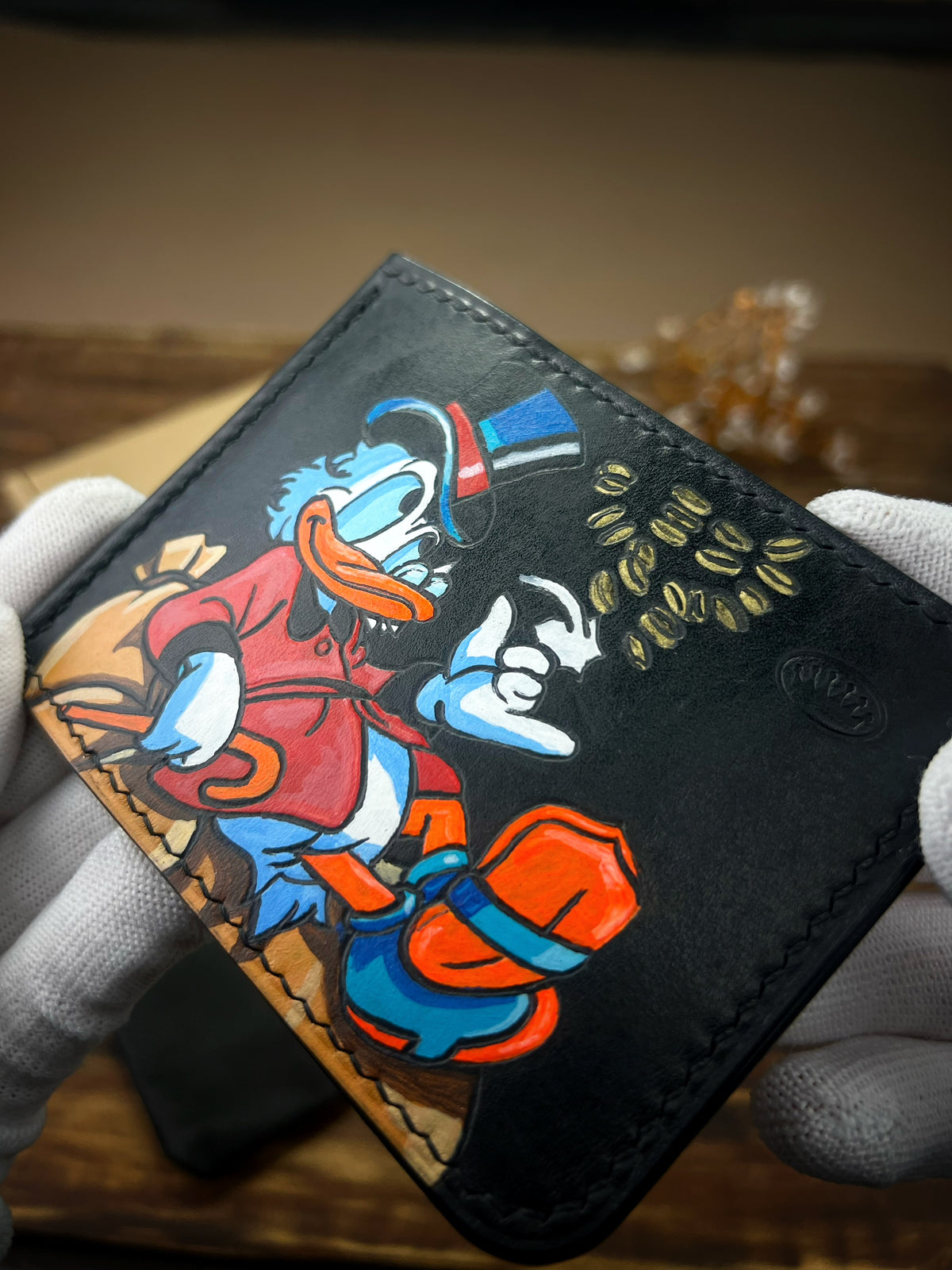 1-of-1 Hand-Painted Scrooge McDuck Leather Money Clip – Slim Wallet