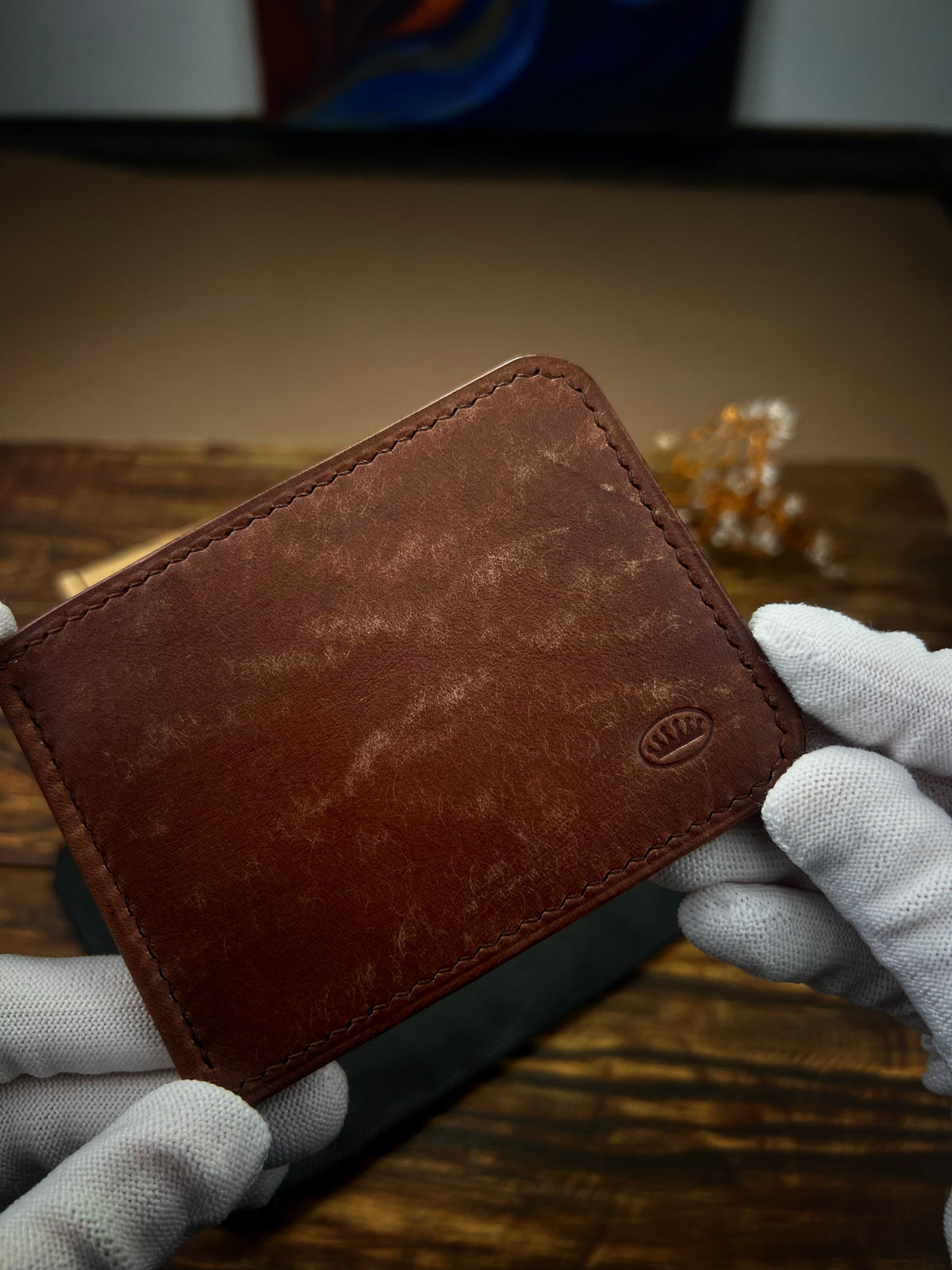 Cognac Pueblo Leather Money Clip Wallet – Slim Hand-Stitched Money Clip