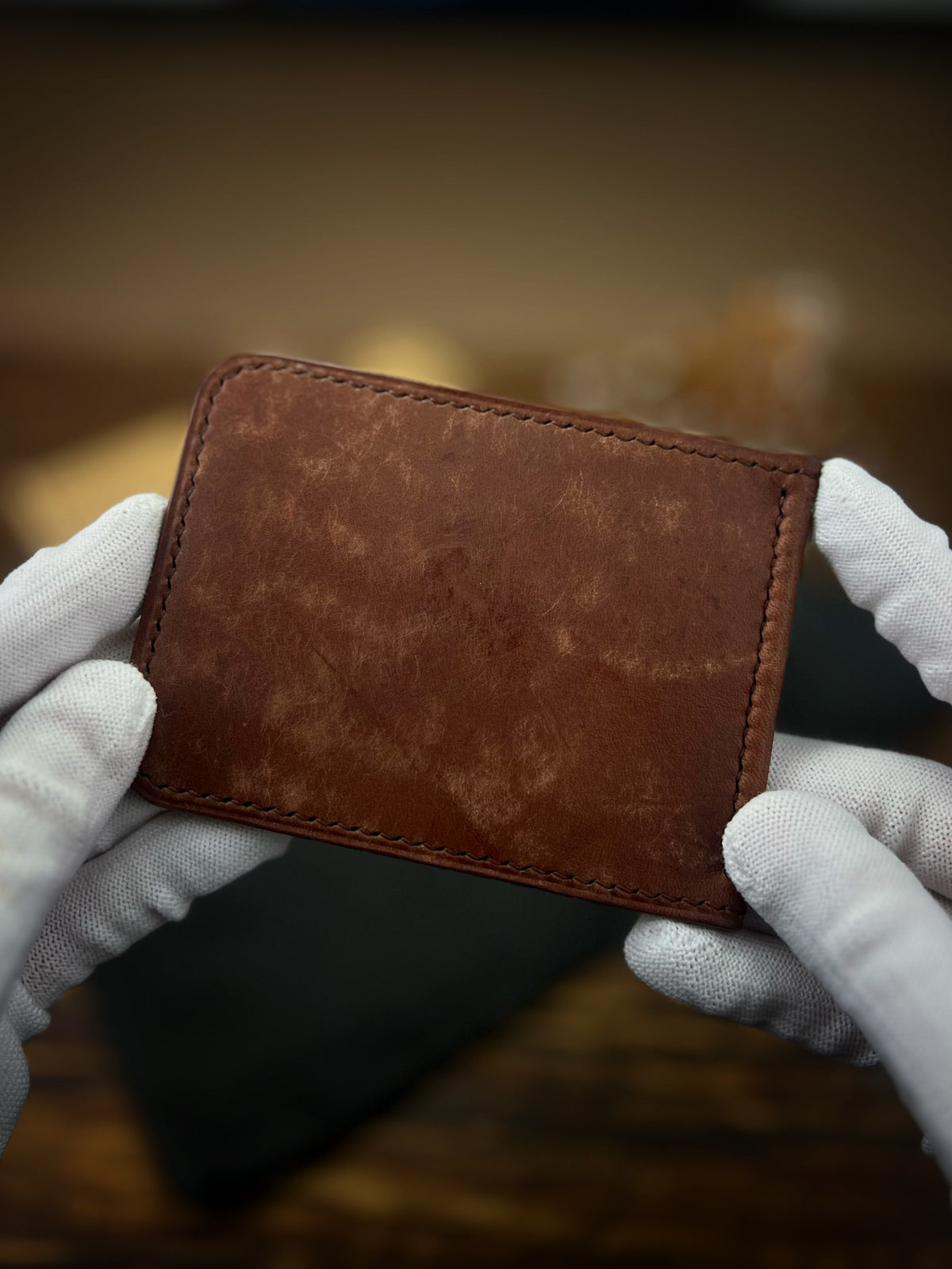 Cognac Pueblo Leather Money Clip Wallet – Slim Hand-Stitched Money Clip