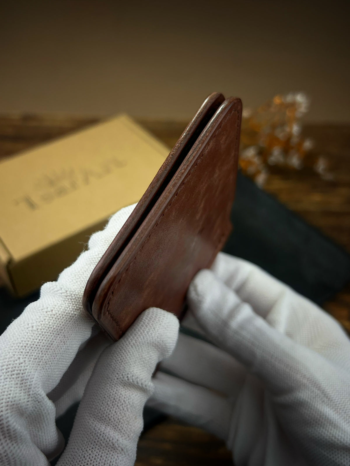 Cognac Pueblo Leather Money Clip Wallet – Slim Hand-Stitched Money Clip