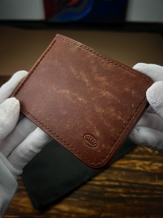 Cognac Pueblo Leather Money Clip Wallet – Slim Hand-Stitched Money Clip