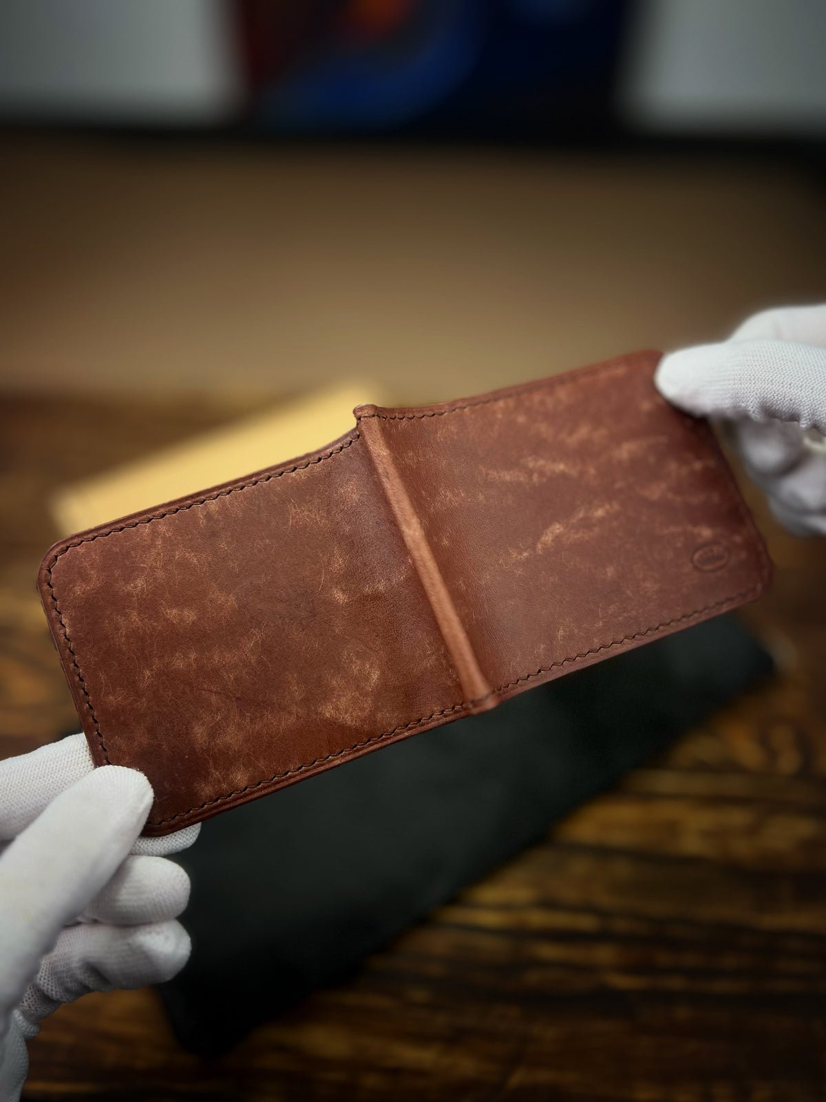 Cognac Pueblo Leather Money Clip Wallet – Slim Hand-Stitched Money Clip