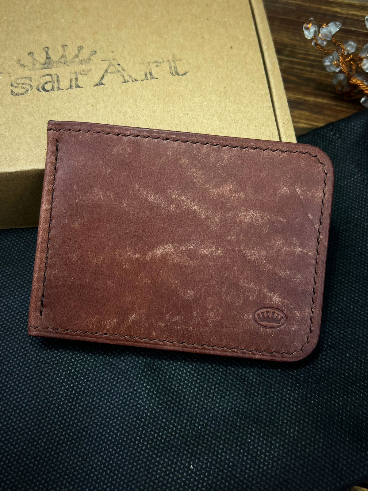 Cognac Pueblo Leather Money Clip Wallet – Slim Hand-Stitched Money Clip