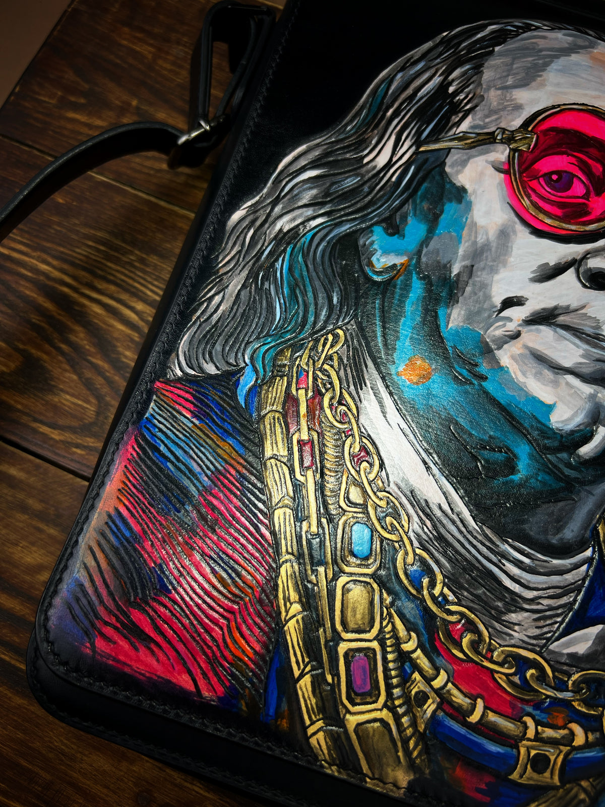 1-of-1 Hand-Painted Benjamin Franklin Pop Art Leather Shoulder Bag – Exclusive Artwork Object