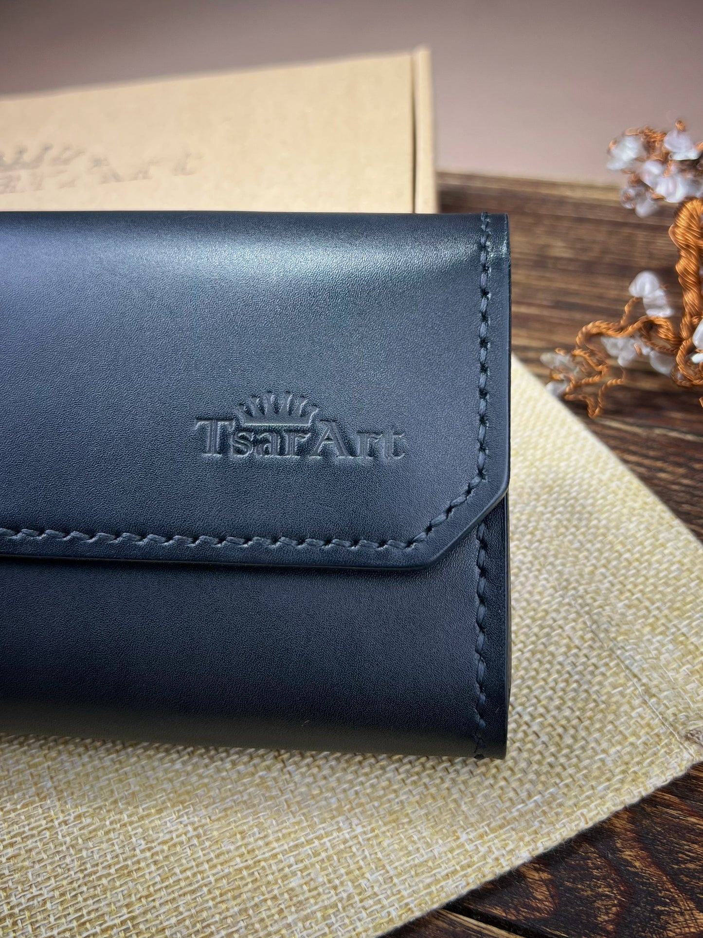 Handmade Leather Clutch Wallet with Magnetic Closure - Tsar Art