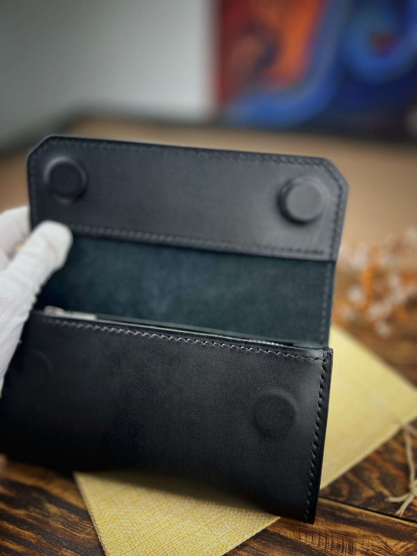 Handmade Leather Clutch Wallet with Magnetic Closure - Tsar Art